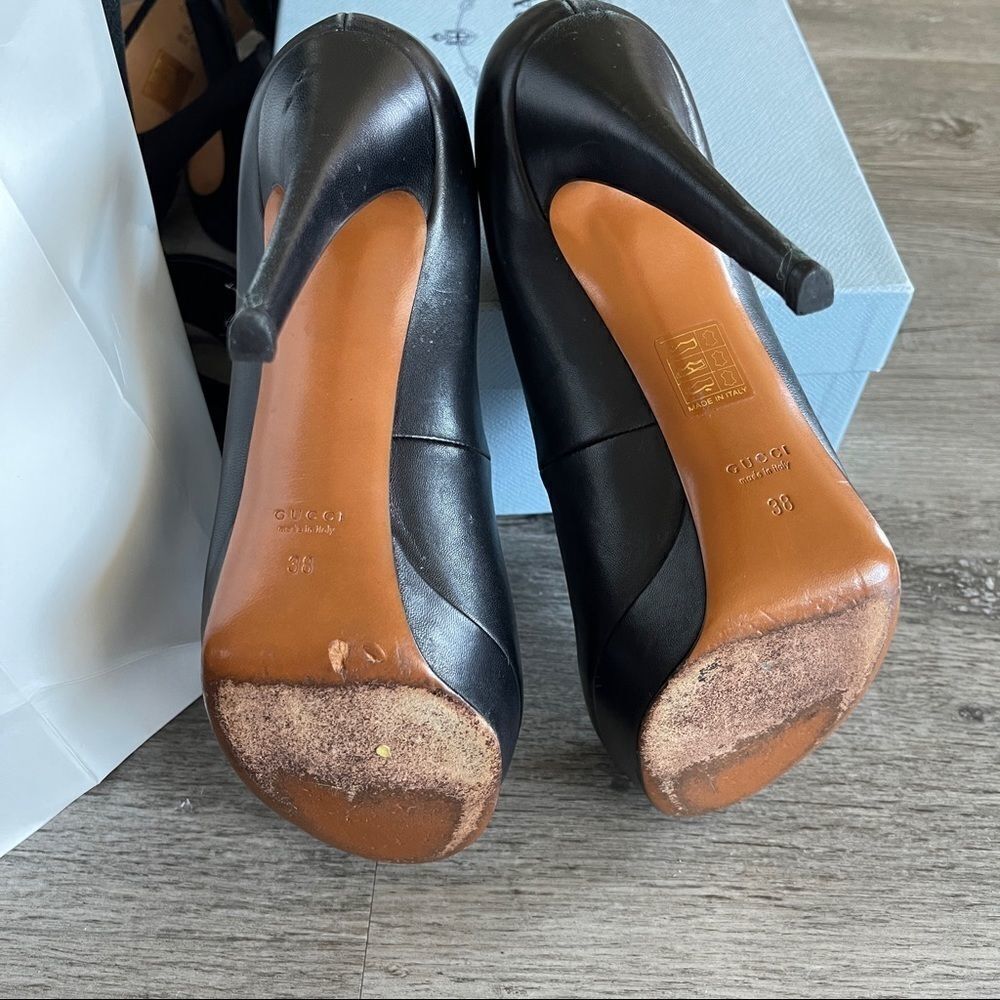 Gucci Nappa Charlotte Pump Stiletto Heels in Black Leather EU 38 US 8 MSRP $540 - Picture 2 of 12
